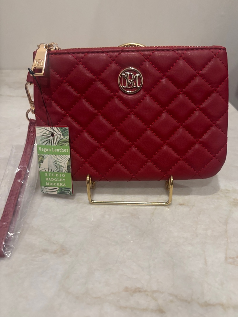 Badgley Mischka Red Quilted Wristlet Clutch